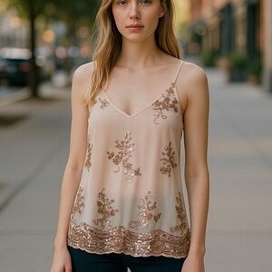 About a girl Sequin Embellished Cream Top